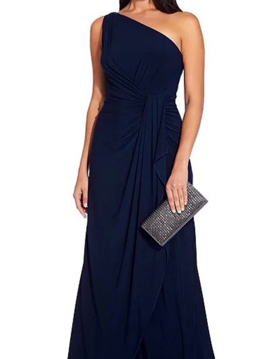 Adrianna Papell Dresses & Skirts - Adrianna Papell Navy One-Shoulder Evening Gown Mother of the Bride 10 12 14